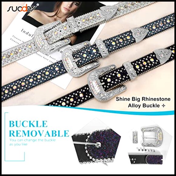 Rhinestone Studded Western Belt Luxury Faux Leather Unisex Cowboy Cowgirl main image 6